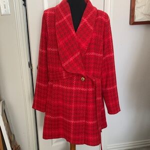 CAbi Red Plaid Pea Coat
